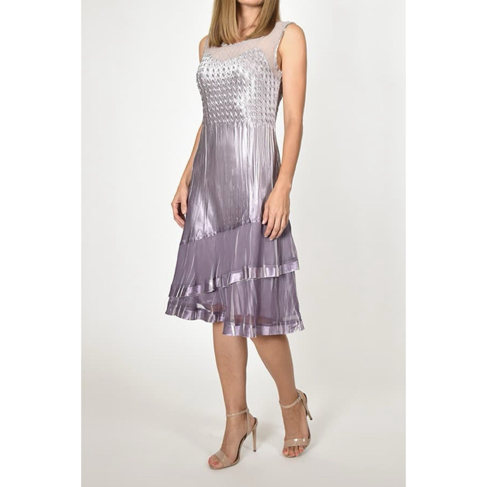 Komarov Charmeuse Chiffon Dress Iridescent Purple A-Line Sleeveless Size S